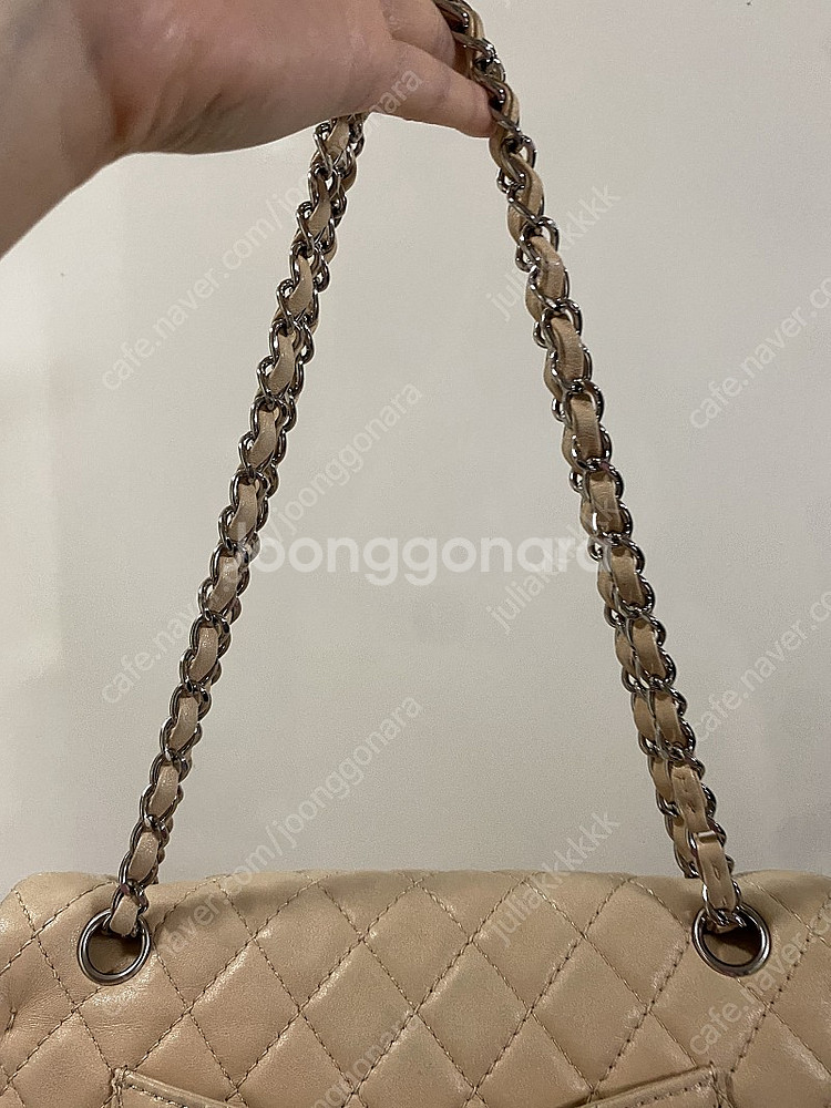 정품 샤넬 클래식 미듐 베이지--3