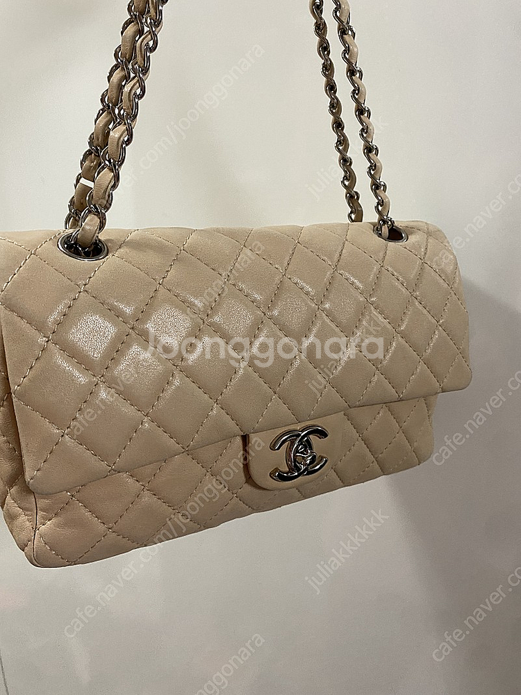 정품 샤넬 클래식 미듐 베이지--4