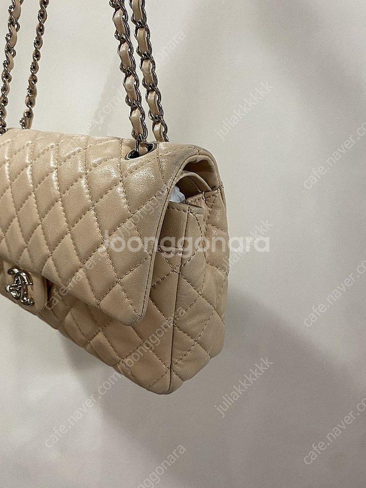정품 샤넬 클래식 미듐 베이지--7