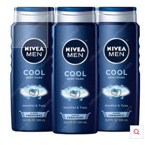 니베아 NIVEA 남성용 쿨 바디 워시, 아이시 멘솔, 500ml, 3개입