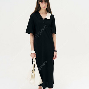 마론 에디션 피케 원피스/marron edition_ Black Midi Polo Dress