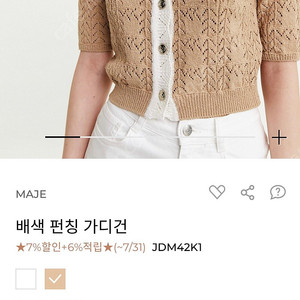 마쥬 Maje 22ss 펀칭 크로쉐 가디건 m사이즈