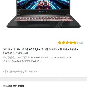 기가바이트 게이밍 G5 KC 15.6 코어i5 10세다 512GB 16GB