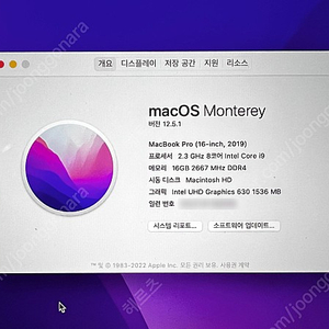 맥북프로 16인치 2019 고급형 판매합니다. (i9/ 램16GB/ 그래픽5500M /SSD 1TB /스그)