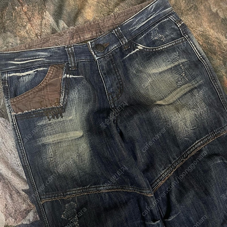 일본 빈티지 플로랄 자수워싱데님팬츠 Free 카라쿠리 자수바지 워싱진--1