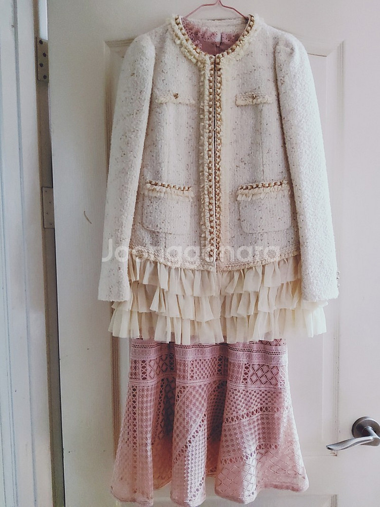 레니본 샤넬 체인 레이스 캉캉 트위드 코트--1