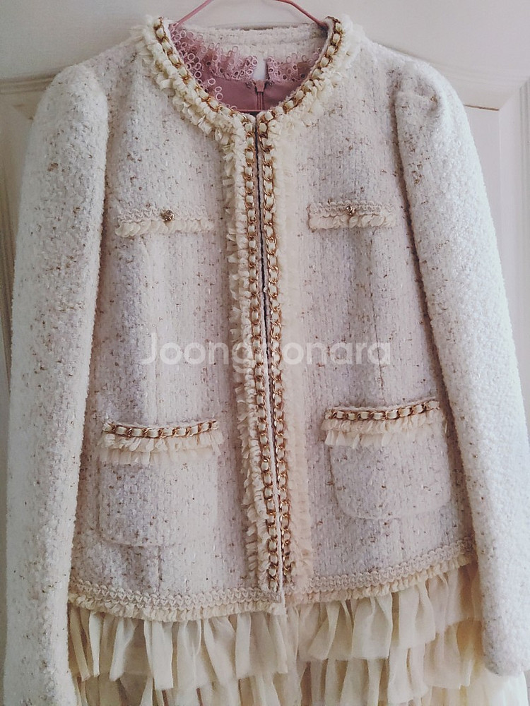 레니본 샤넬 체인 레이스 캉캉 트위드 코트--2