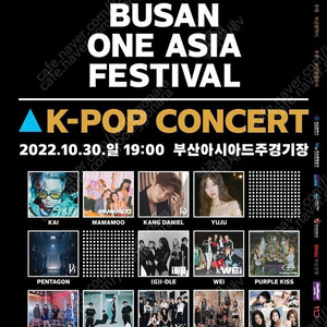 2022 BOF 부산원아시아페스티벌 K-POP Concert 스탠딩석 2매 (10/30일 19시)