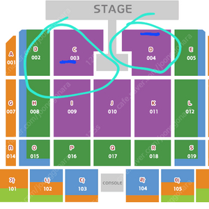 부산 지오디 콘서트 C,D구역 3연석 좌석표시