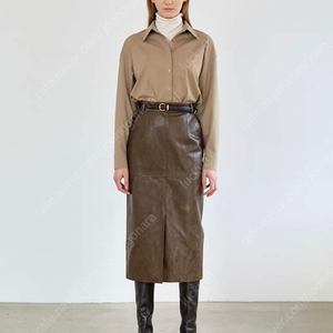 엘보른 Line Faux Leather Skirt(Khaki Brown) 34 새상품