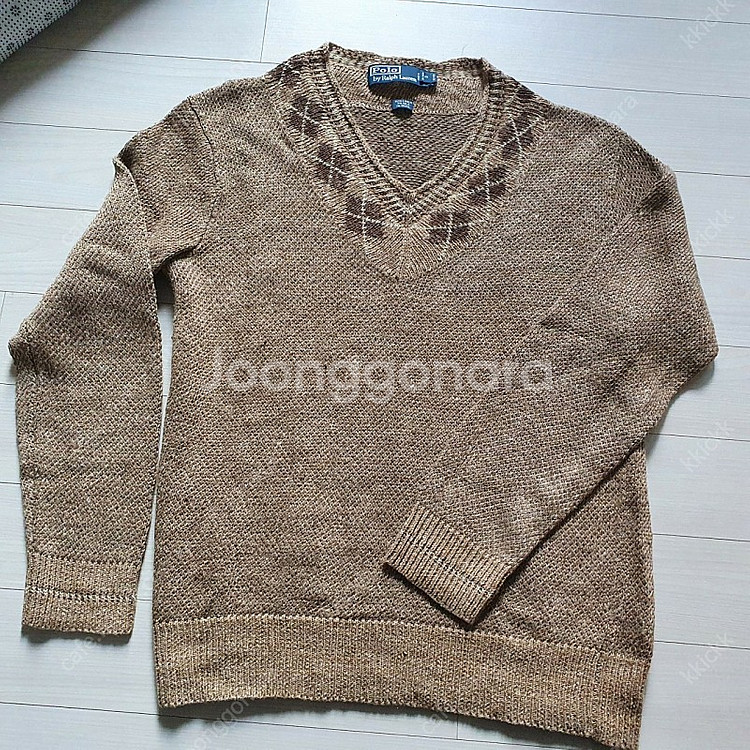 [S]폴로 랄프로렌 브이넥 린넨실크 베이지 니트 스웨터--0