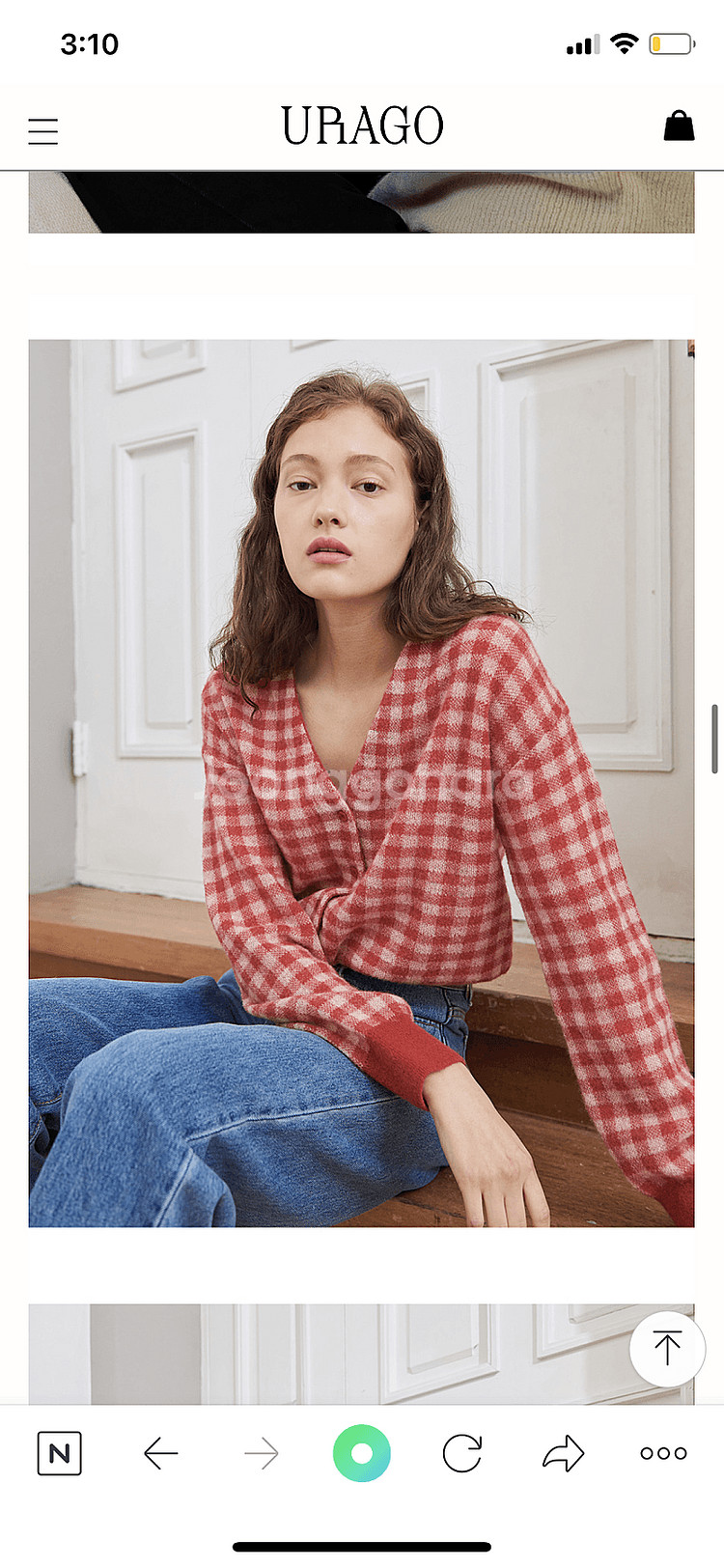 유라고 깅엄체크 미니가디건 레드 스카이블루 새제품--2