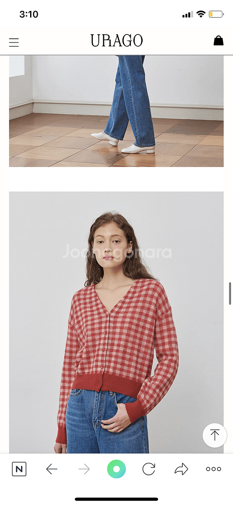 유라고 깅엄체크 미니가디건 레드 스카이블루 새제품--3