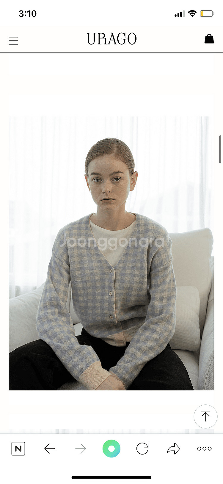 유라고 깅엄체크 미니가디건 레드 스카이블루 새제품--5