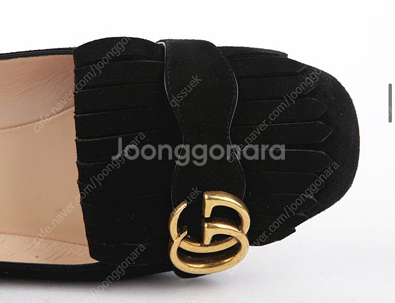 구찌 240MM 블랙 스웨이드 GG 마몽 플랫 슈즈--7
