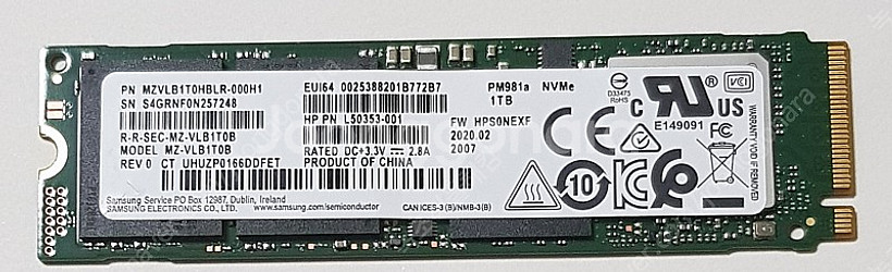 삼성 NVMe SSD PM981a 1Tb 8.5만 팝니...--0