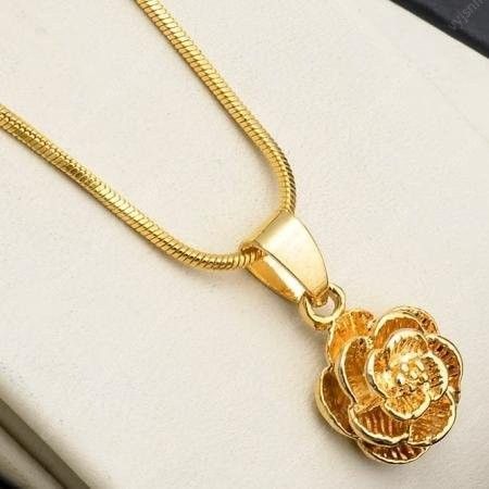 새 18k GF 여성 꽃 펜던트 목걸이 옐로우 골드 이미지