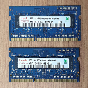 노트북 메모리 ddr3 2gb pc3-10600s 양면 2개 5000원 에 팝니다