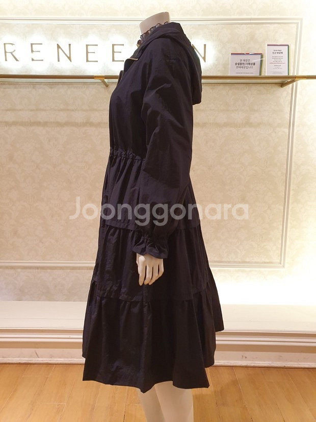 레니본 샤넬 진주 블랙 롱 후드 트렌치코트 점퍼--1