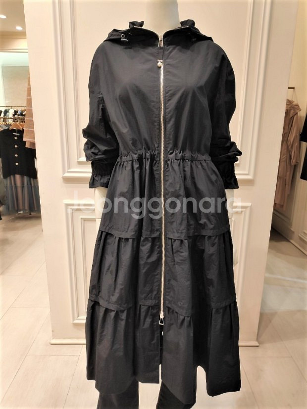 레니본 샤넬 진주 블랙 롱 후드 트렌치코트 점퍼--5