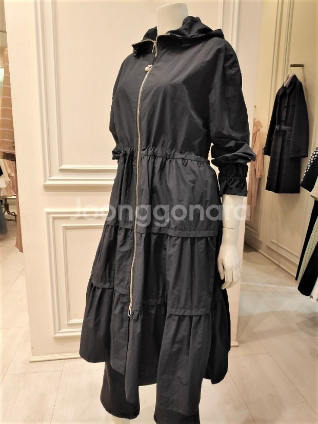 레니본 샤넬 진주 블랙 롱 후드 트렌치코트 점퍼--6