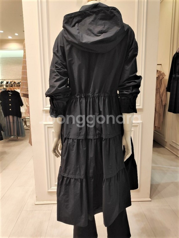 레니본 샤넬 진주 블랙 롱 후드 트렌치코트 점퍼--7