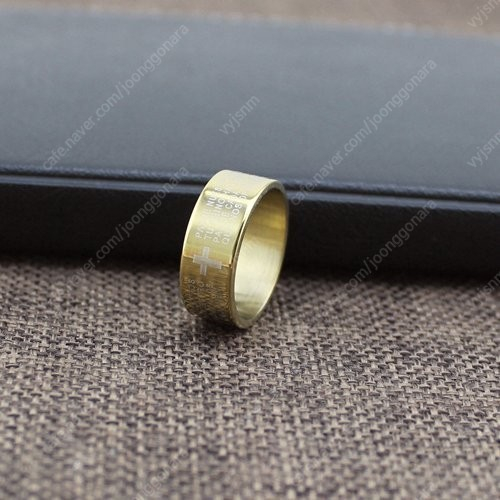 새 골드 십자가 주기도문 반지 티타늄 스틸 기독교--3