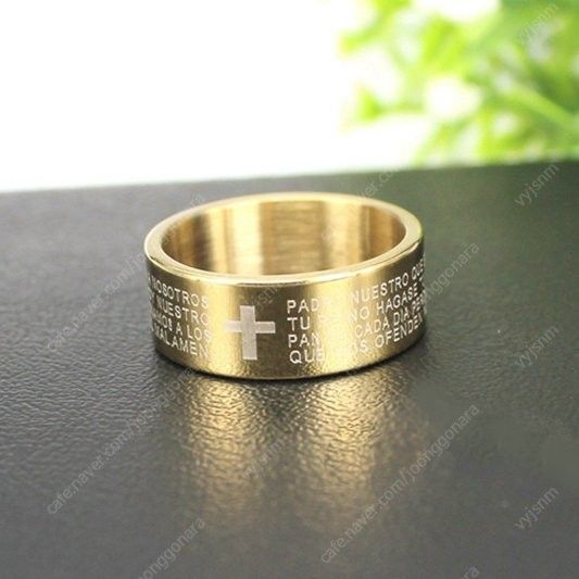 새 골드 십자가 주기도문 반지 티타늄 스틸 기독교--4