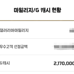 갤러리아 G캐시 217만 > 205만에 판매