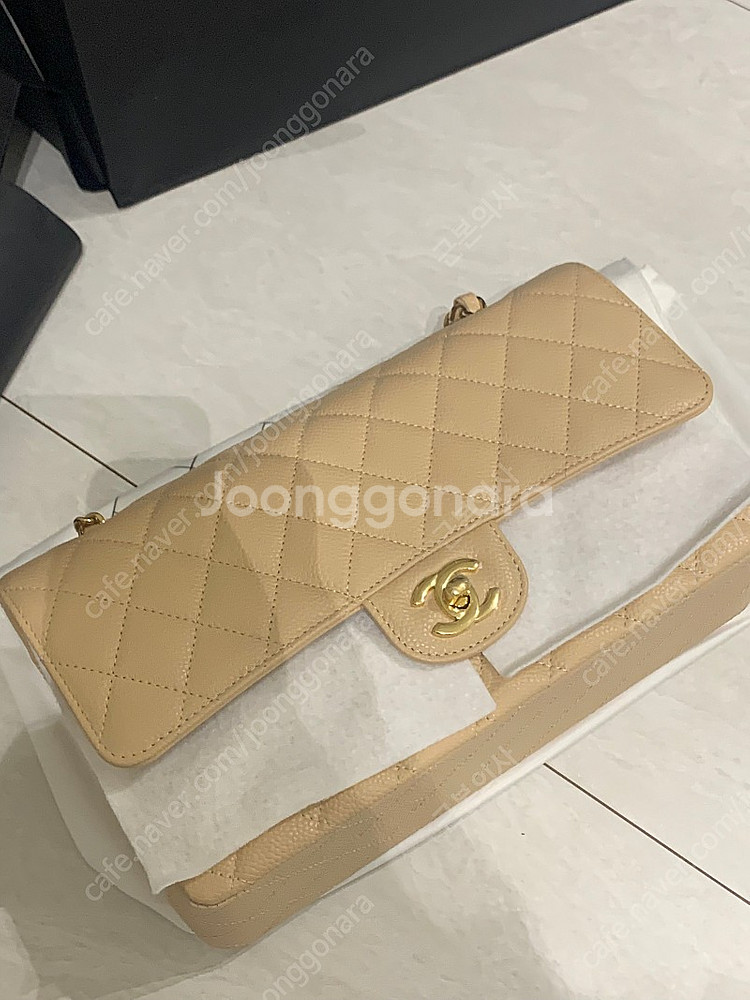 샤넬 클미 언박싱 새제품 클래식 미디움 캐비어 베이지--0