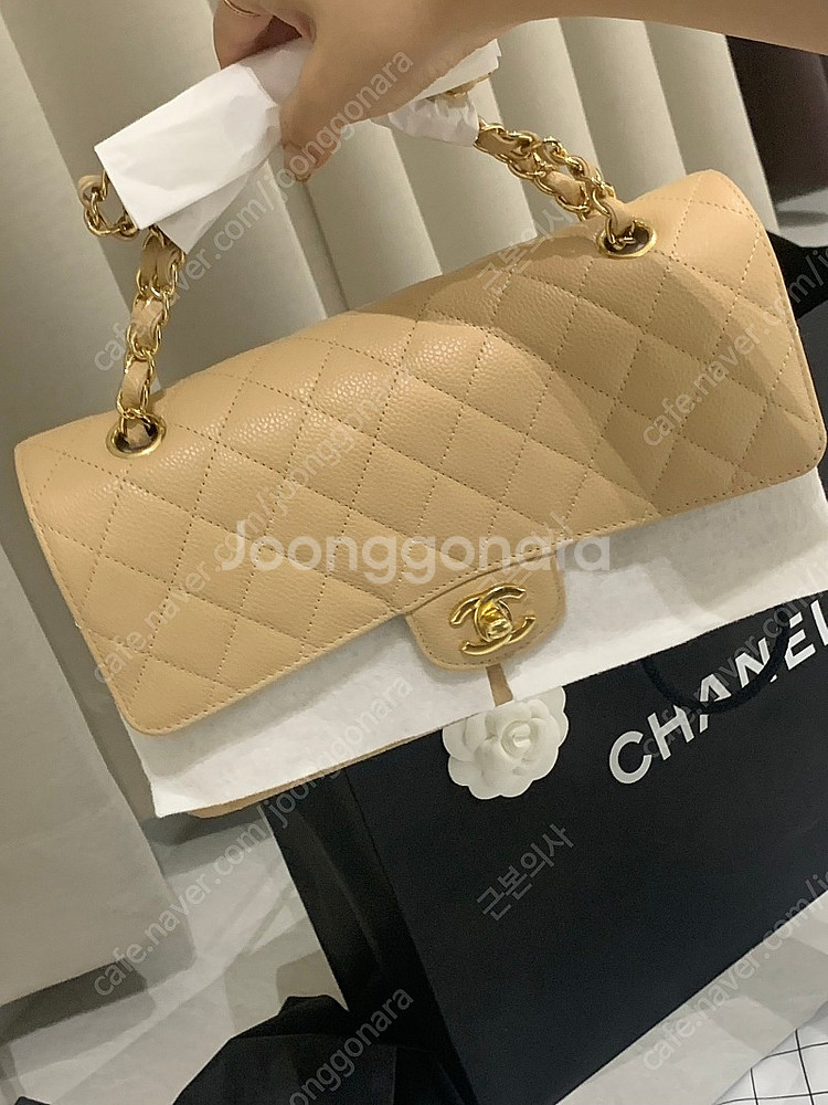 샤넬 클미 언박싱 새제품 클래식 미디움 캐비어 베이지--3