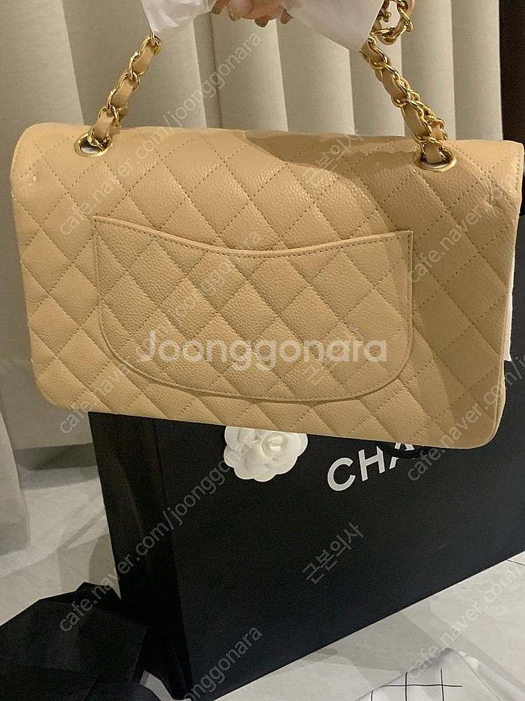 샤넬 클미 언박싱 새제품 클래식 미디움 캐비어 베이지--5