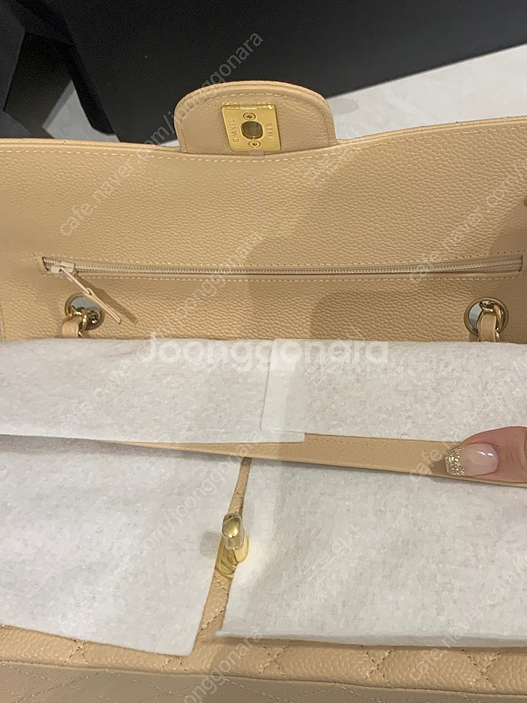 샤넬 클미 언박싱 새제품 클래식 미디움 캐비어 베이지--6