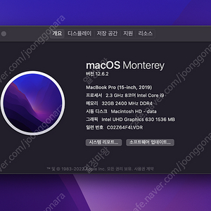 맥북 프로 2019 CTO 15인치 i9/32램/2TB/160만원