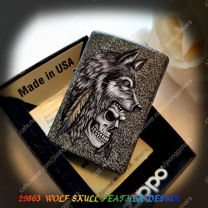 정품 미개봉 새 지포라이터 29863 WOLF SKULL FEATHER DESIGN