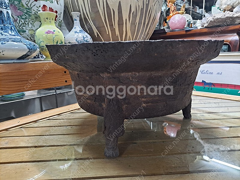 박물관급 조선시대 무쇠 선문, 귀면 삼족 화로--1