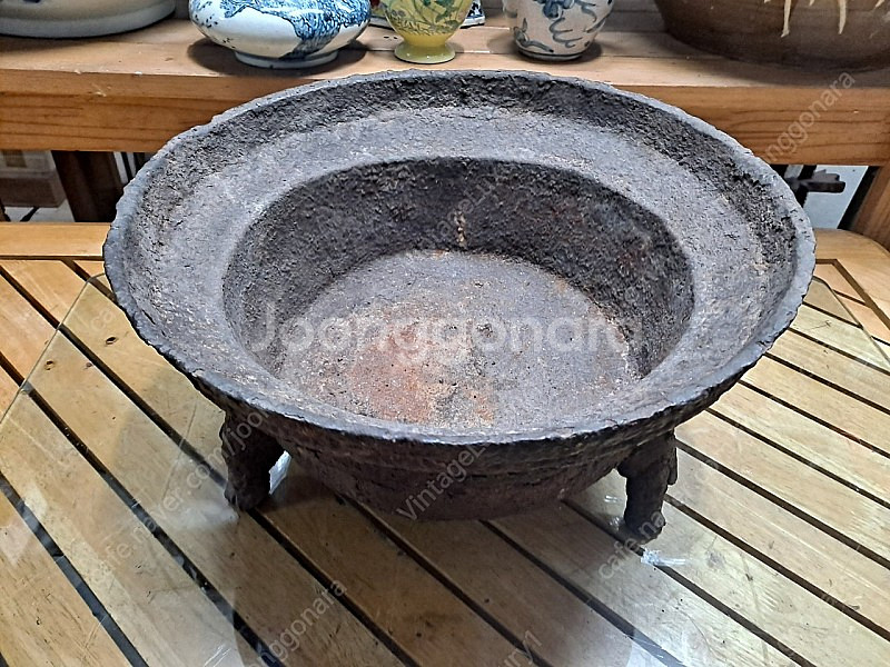박물관급 조선시대 무쇠 선문, 귀면 삼족 화로--3