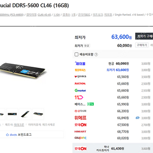 마이크론 Crucial DDR5-5600 CL46 (16GB) 팝니다