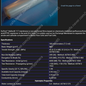 격막 필름 NAFION N117 MEMBRANE