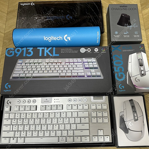 로지텍 g913 tkl 택타일(갈축) 화이트 + g502 x plus 화이트 세트 중고 판매