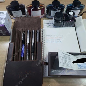 만년필 m205블루마블, 영생 601 데몬 3자루, 이로시주쿠 4병, 몽블랑 1병, 누레바이로 1병, 알리 6구 파우치 1개 일괄