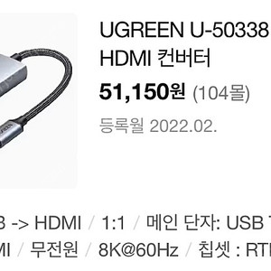 UGREEN U-50338 Type C to HDMI 2.1 컨버터
