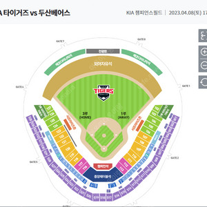 4/8일 토요일 기아 타이거즈 vs 두산 베어스 1루 서프라이즈 4인 연석, 1루 K9 4인 연석 양도합니다