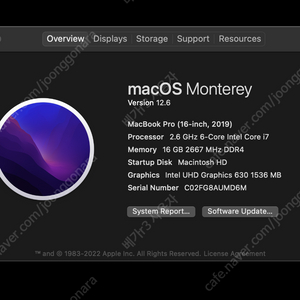 2019 Macbook Pro 맥북 프로 16인치 터치바 (맥북+충전기) 판매합니다.