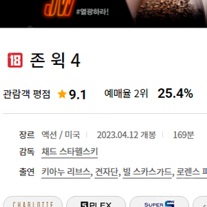 롯데시네마 존윅4 2인 예매권 1.6