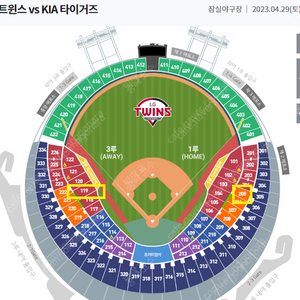 [구함]4월 29일 토요일 기아 LG / 잠실야구장 네이비 318~321 3연석 구합니다.