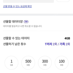 SKT 데이터 2기가(3,000원, 선물하기) 팝니다.​​