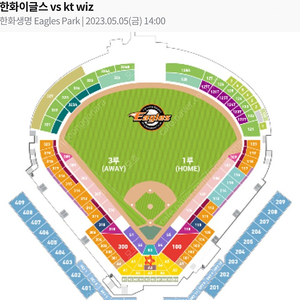 5월5일 한화이글스 vs kt위즈 NHN LINK ZONE(중앙탁자석) A03 2연석