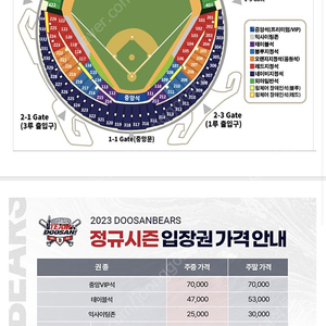 [잠실] 5/6 두산 vs LG 1루 네이비석 302블럭 2열 원가 판매