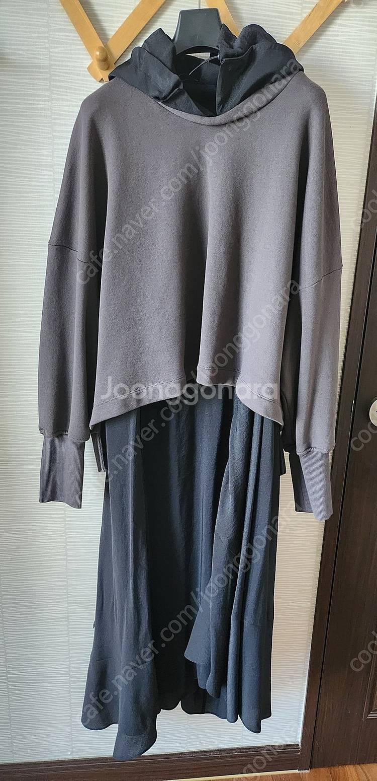 시스템 레이어 탑 후드드레스 블랙 새상품--3